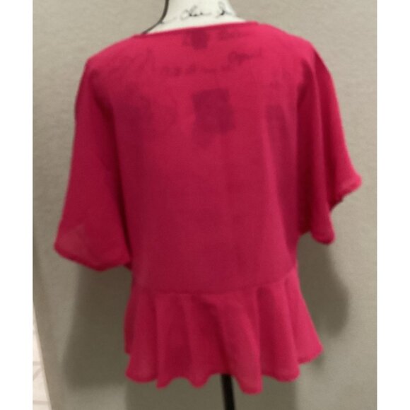 Loness Hot Pink Peplum Hem Blouse With V-Neck Size S - Picture 5 of 6